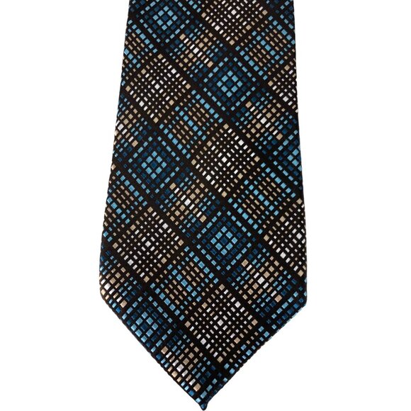Croft & Barrow Blue/Tan Geometric Print Handmade 100% Silk Textured Stain Resist - Picture 1 of 8